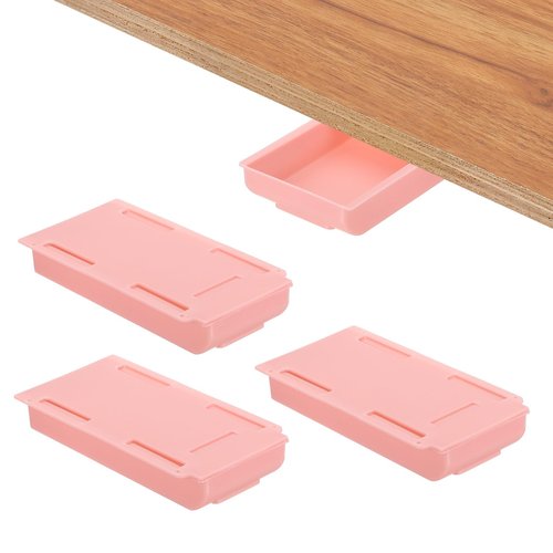 PATIKIL Under Desk Drawer, 4 Pcs Under Table Storage Self-Adhesive Attachment Drawers Organizer for Pens Standing Desk Office Studio Home, Pink, Small