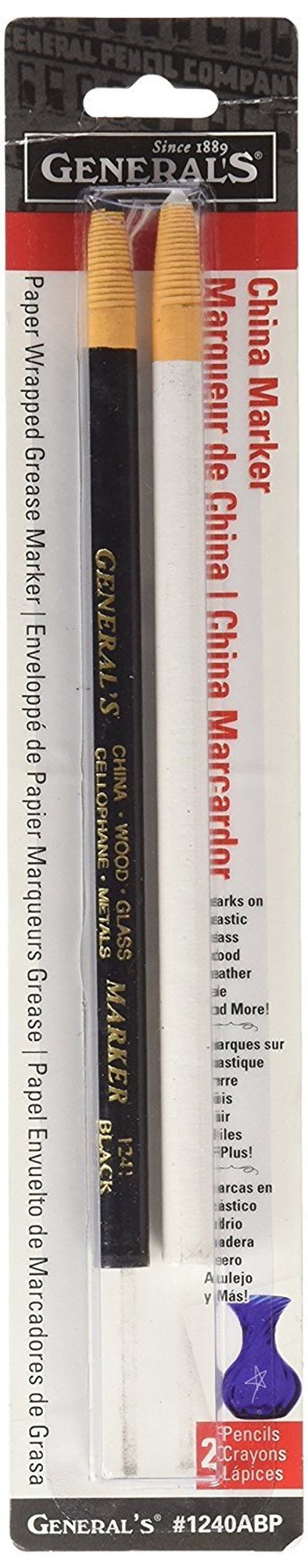General Pencil 1240ABP China Marker Multi Purpose Grease Pencil, Black/White, 2-Pack
