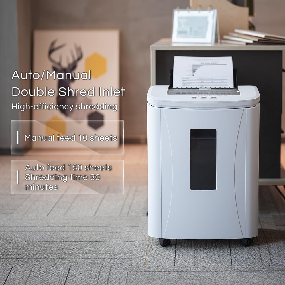 **Fellowes 150-Sheet Auto Feed Paper Shredder - High Security Micro Cut for Home Office | 30 Min Heavy Duty, P-4 Security Level**