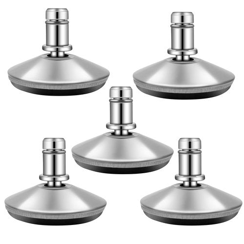uvce Bell Glides Replacement Office Chair Swivel Caster Wheels to Fixed Stationary Castors，Adjustable Castor Low Profile Stool with Separate Self Adhesive Felt Pads Black 5pcs Silver