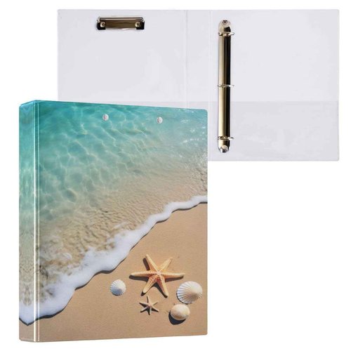 Nander 3 Ring Binder, Blue Sky Beach Shell Binder with Clipboard, Letter Size, 2PCS