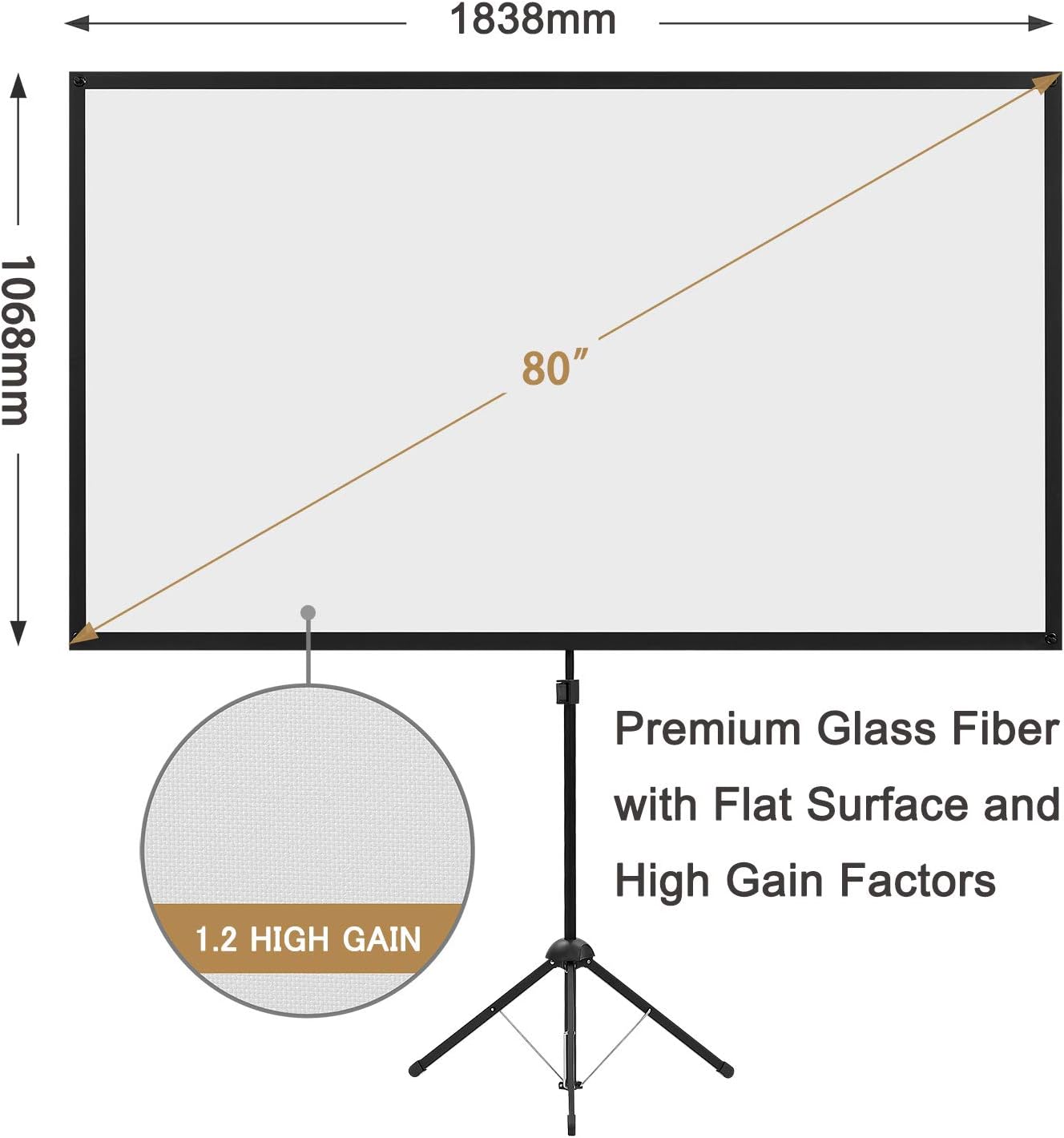 Skiennix Portable Projector Screen - 80 Inch 16:9 Outdoor Movie Screen | Lightweight & Easy Setup