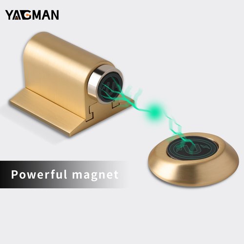 Yagman 3 Pack Magnetic Door Stoppers Retractable Bottom of Door Holder No Drilling Mount Floor Door Stop with Screws and Adhesive Catch Door Keep Door Open Brushed Gold BG-3