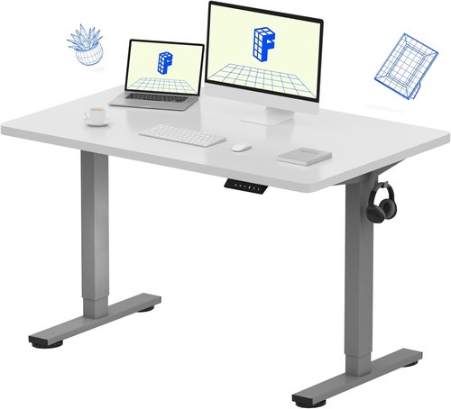 FLEXISPOT EN1 Electric Adjustable Standing Desk - Quiet & Stable with 4 Memory Presets | 48"x30" White (Silver Frame)