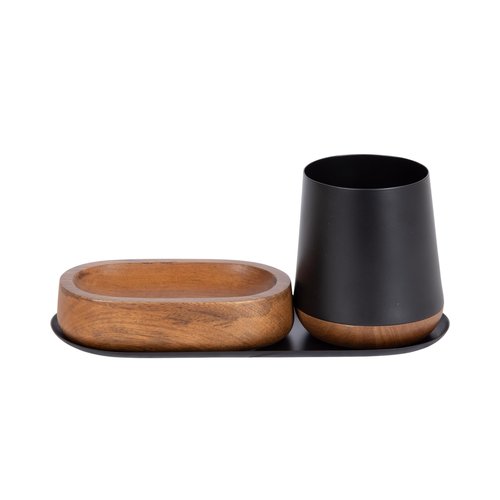 Kate and Laurel Koni Modern Three-Piece Tabletop Organization Set, 12 x 6 x 5, Walnut Brown and Black, Wood and Metal Organizational Set for Home Office or Entryway Decor
