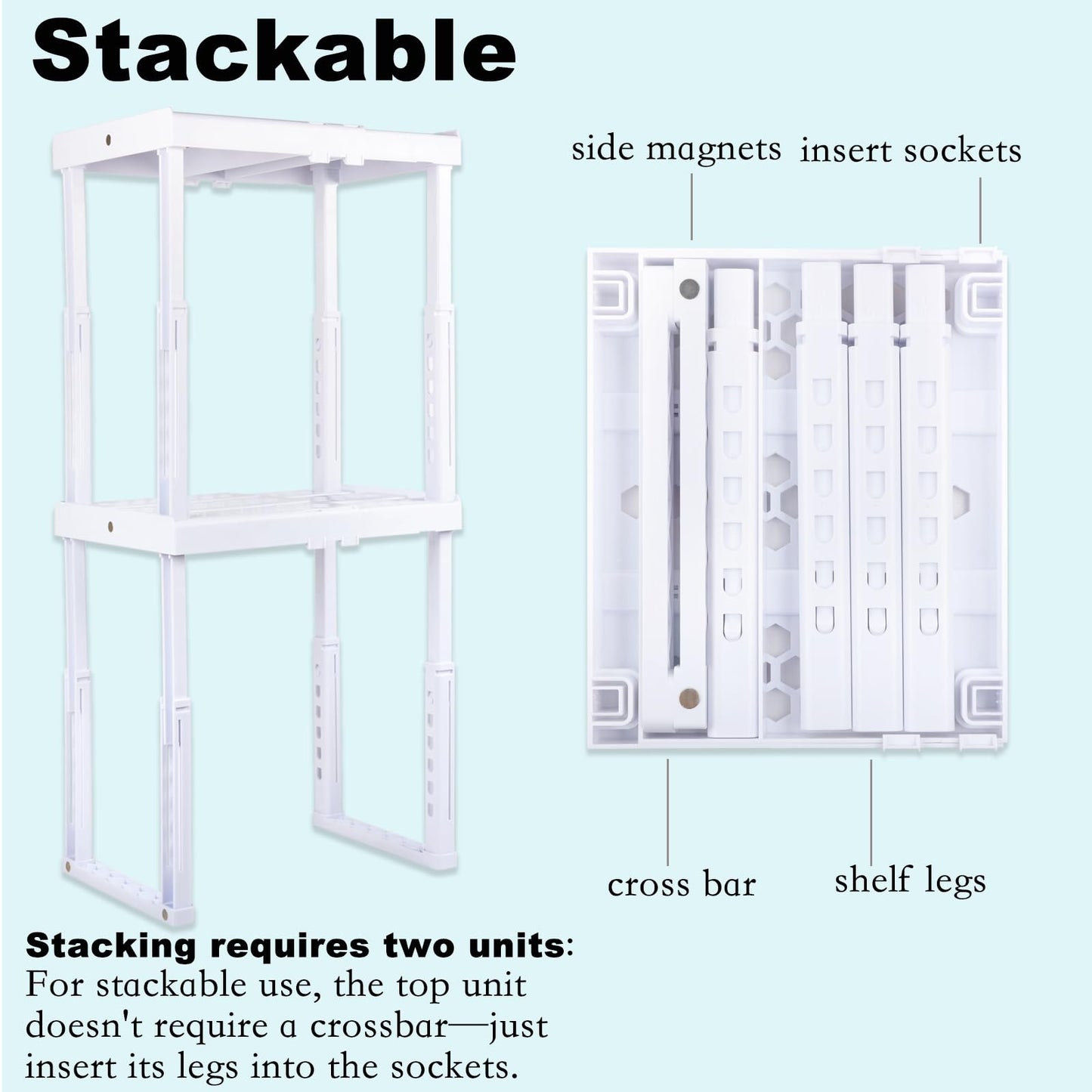 Adjustable Locker Shelf for School, Work & Gym Lockers – Expandable Width & Height, Stackable, Magnetic Support, Durable Locker Organizer Shelf – Easy to Assemble, Fits Standard Lockers, White