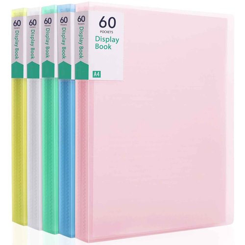 Phyxin 60-Pocket Portfolio Binder Organizer, Binder Sheet Protectors 8.5" x 11", Displaying 120 Page Plastic Folders for Documents, Document Organizer for Concert, Artwork, School & Office Use, 5 Pack