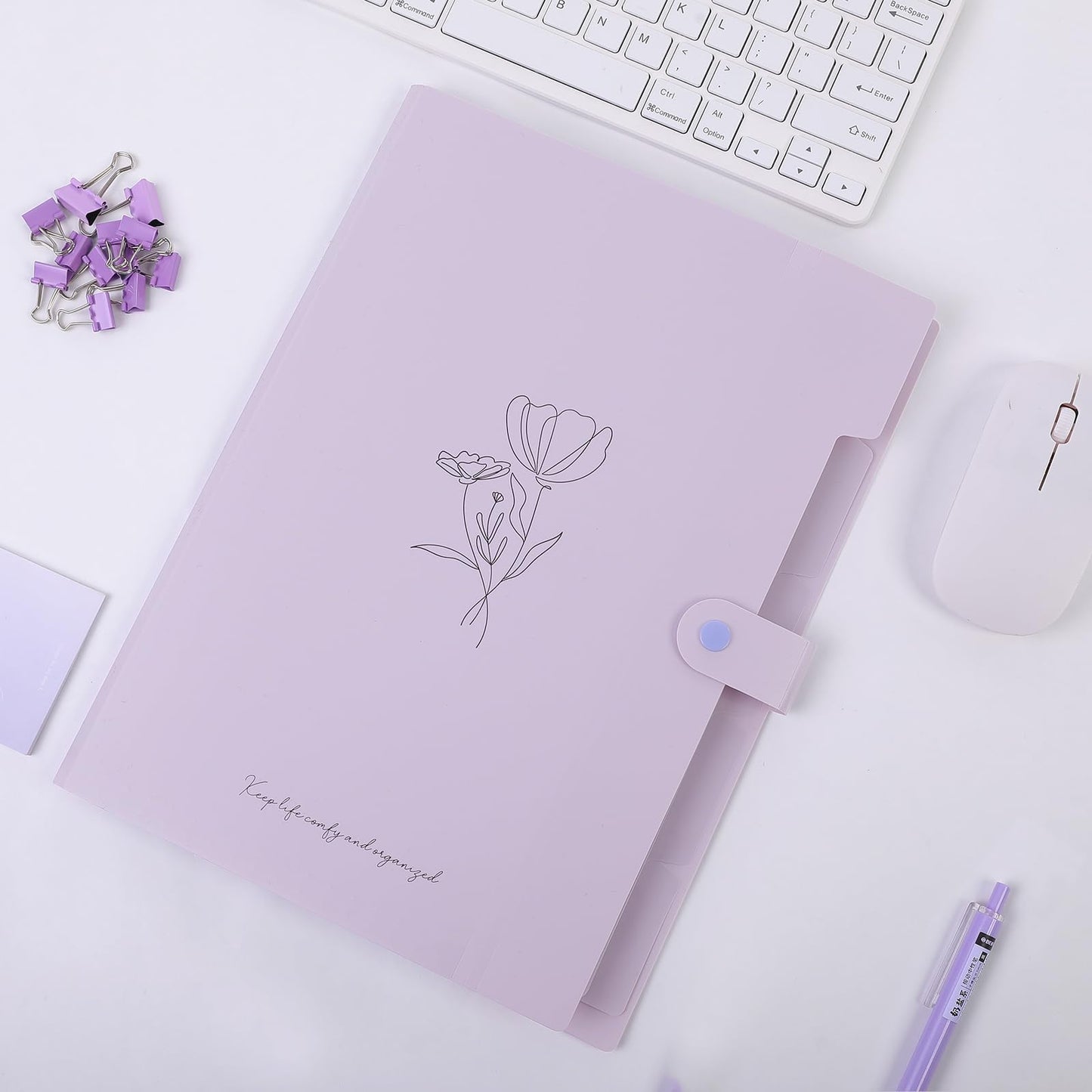 SKYDUE Expanding File Organizer with 5 Pockets, Accordion File Folders with Labels, Portable Document Paper Bill Receipt Organizer, Home College School Office Supplies, Letter Size, Lilac