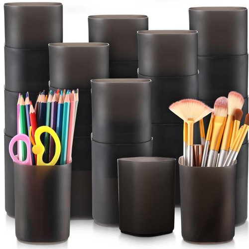 Sherr 50 Pack Black Pen Holders for Desk Pen Cups Bulk Pencil Organizer Makeup Brush Holder Matte Pencil Cups Ins Style for Office Home Back to School Supplies, 2.76 x 3.94 Inches