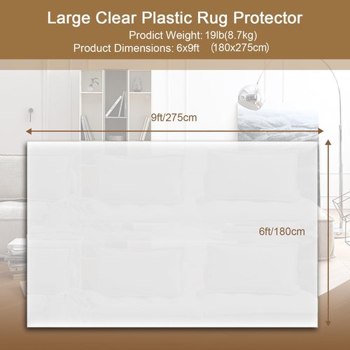 6' x 9' Office Chair Mat for Hardwood Floors, 72 x 108 in Plastic Area Rug for Living Room, 60 mil Clear Vinyl Transparent Protector, Large Floor Carpet Under Computer Desk