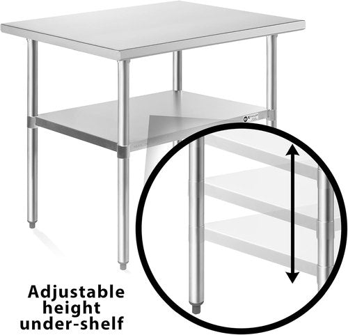 KUTLER Stainless Steel Table - 24 x 36 Inches | NSF Heavy Duty Prep Table with Undershelf for Kitchen