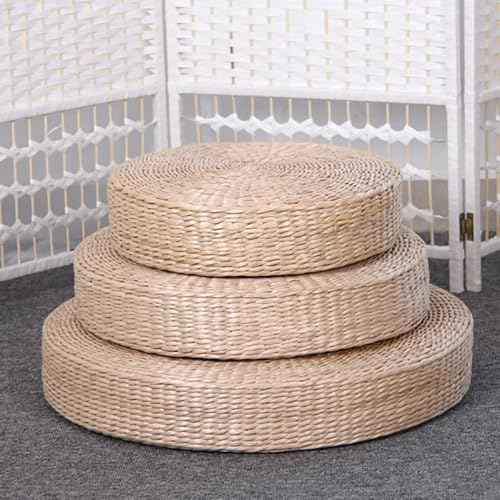 HEALLILY Hand-Woven Round Yoga Seat Cushion - 15 Inch Straw Floor Cushion for Meditation Sitting on Floor and Relaxation