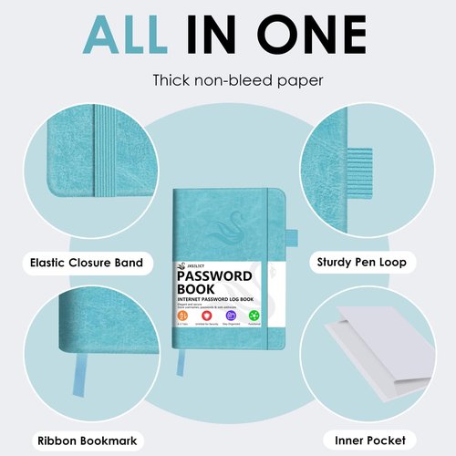 Elegant Password Book - Hardcover Organizer with Alphabetical Tabs & Notes Section | 5.2" x 7.6" (Turquoise)