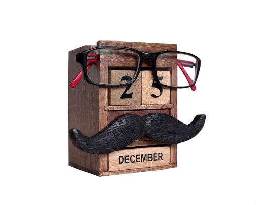 storeindya Pen Pencil Stand Holder - Spectacle Eyeglass Holder Stand Multi Organizer Calendar Wooden Display Stand Mustache Handcrafted Design