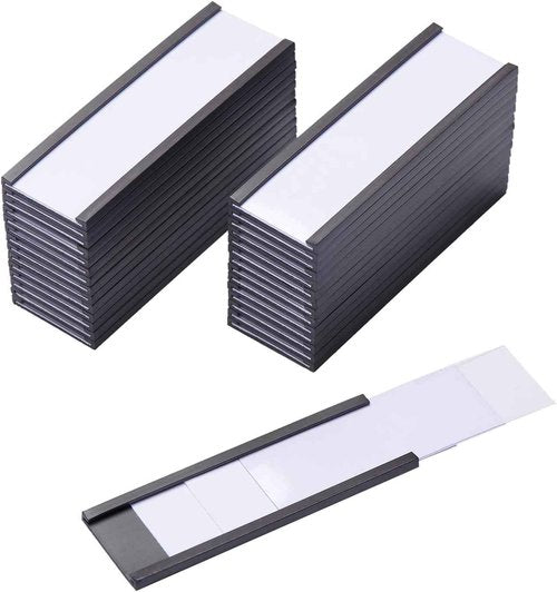 200 Pieces Magnetic Label Holders with Magnets Magnetic Data Card Holders with Clear Plastic Protectors for Metal Shelf, Whiteboard (1 x 3 Inch)