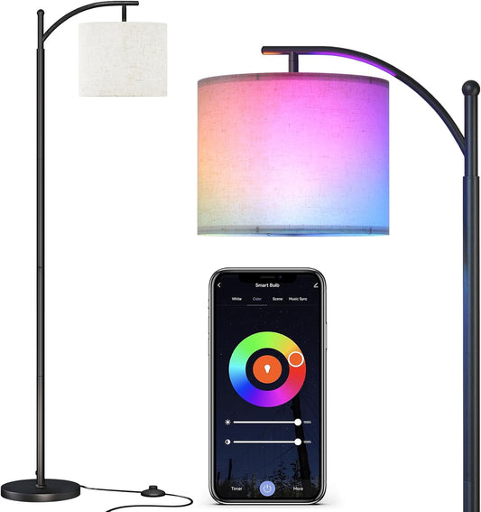 SUNMORY ARC Floor Lamp - Smart APP Remote Control with RGB Bulb | Dimmable Modern Design for Living Room, Bedroom, Office