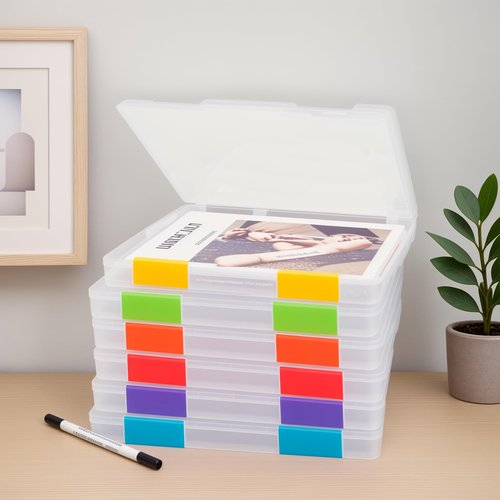 ZILAMGOO 6 Pcs Clear Plastic Document Storage Box, A4 File Box Paper Organizers Holder, Paper Storage Containers with Buckle for Document Magazine File Photo(12.4 x 9.84 x 1.18 in)