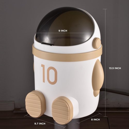 URALFA Astronaut Trash Can, 12 Liter /3.2 Gallon Bathroom Trash Can with Lid, Cute Trash Bin for Kids, Plastic Garbage Can with Swing Lid, Spaceman Wastebasket for Bedroom, Dorm, Living Room, Khaki