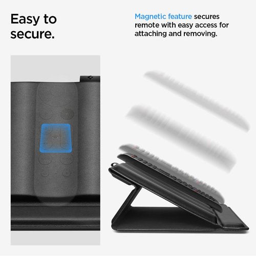Spigen Universal Remote Control Holder Organizer Stand Magnetic PU Leather Holds Up To 4 LD401 - Black