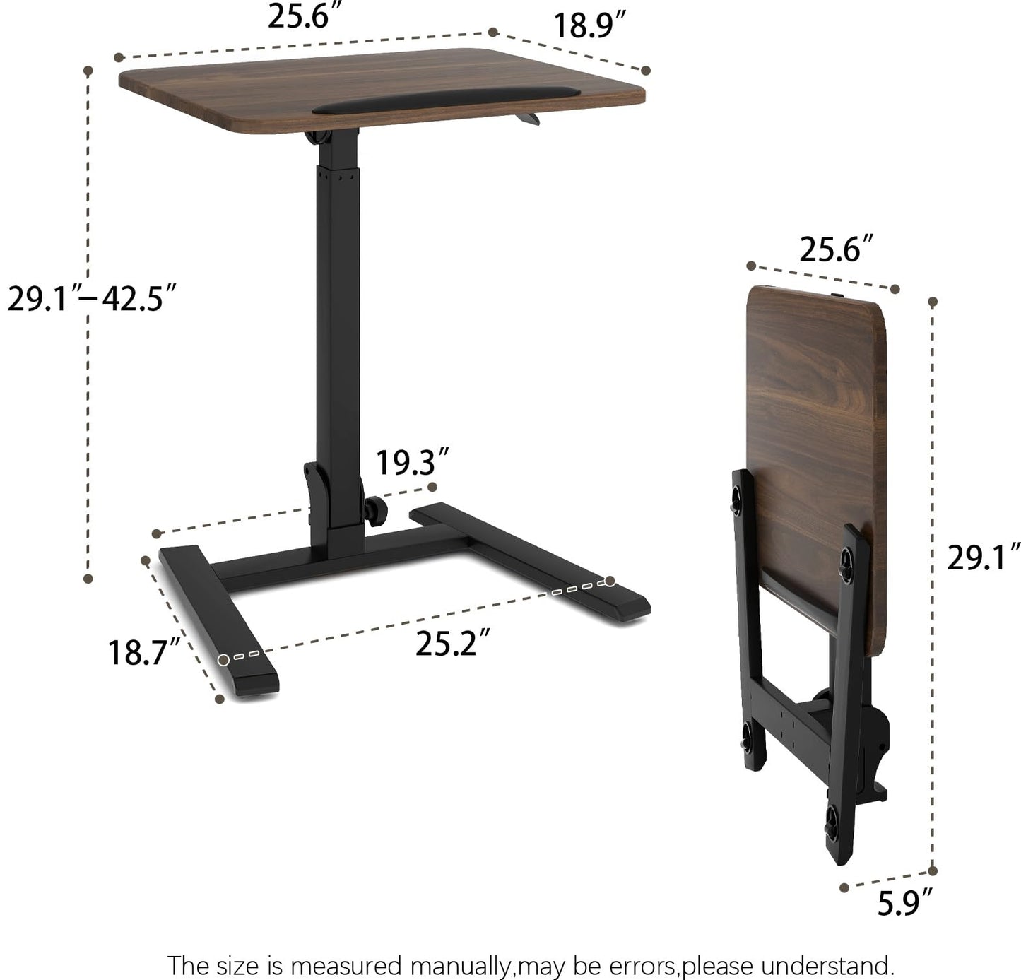 PUNCIA 25 Inch Mobile Folding Desk, Pneumatic Sit-Stand, No Assembly Required Computer Cart, Adjustable Height Laptop Table, 0-90° Tilt Top for Home Office, Small Space, Bedroom and Dorm, Retro