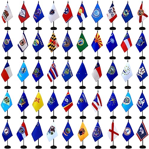 TSMD US 50 State Desk Flags Set Small Mini Office Table Stick Flag with Stand Base for Classroom Decorations,5x8 Inch