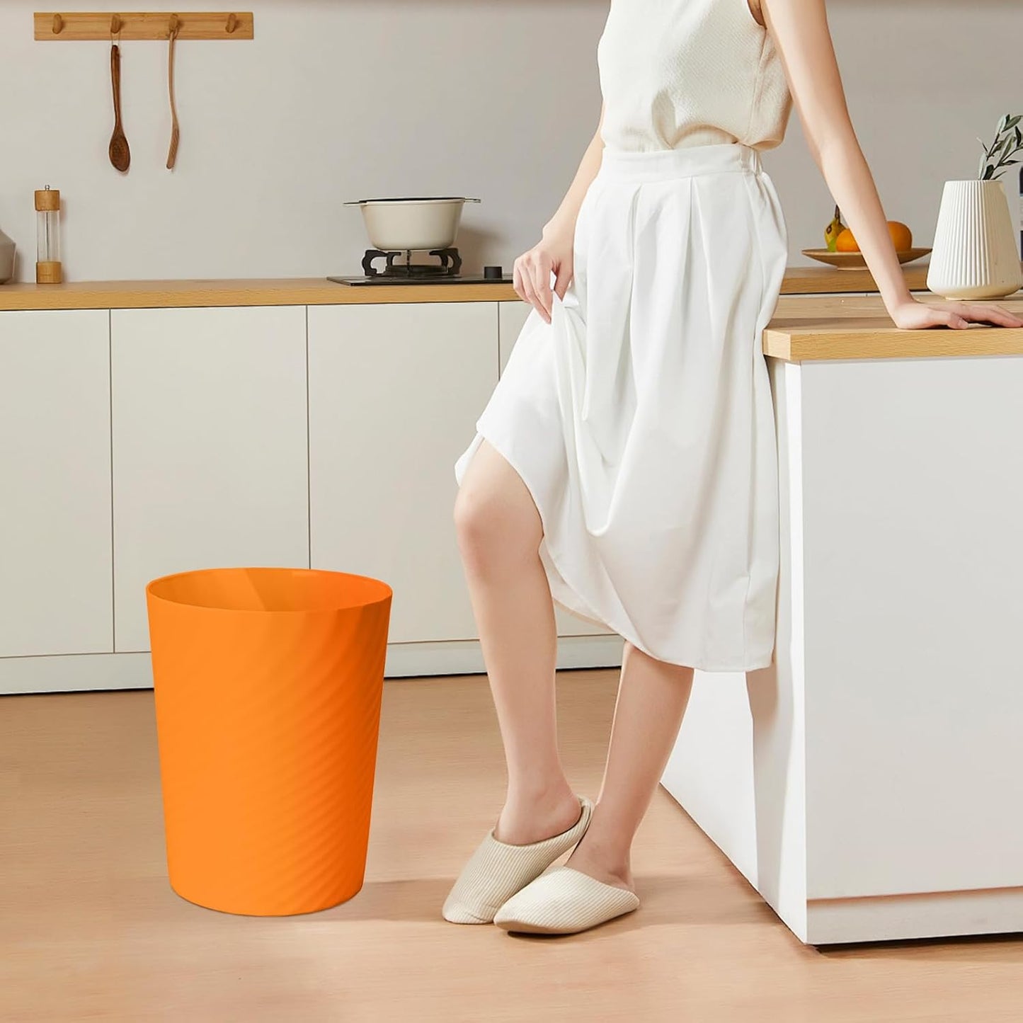 Small Trash Can | Plastic Waste Basket for Office, Home, Bathroom, Kitchen - 1.8 Gallon - Orange