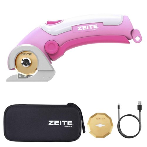 ZEITE 4V Cordless Scissors,Electric Cardboard Box Cutter with Titanium Coated HSS Blades,Pink