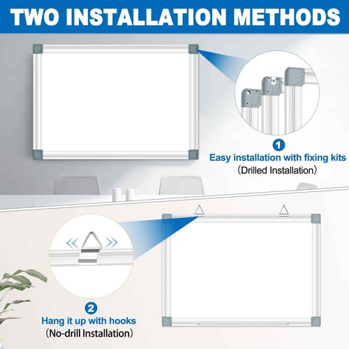 Magnetic White Board Dry Erase Board for Wall 24" x18 (2pcs) Aluminum Frame Magnet White Board for Home, School, Office, Kitchen