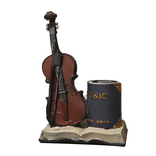 Jaugufiy Resin Violin Sculpture Pen Holder Pencil Holder Pen Organizer Cosmetic Brush Holder Decorative Pen Box Pen Pot Makeup Brush Pot (Blue)