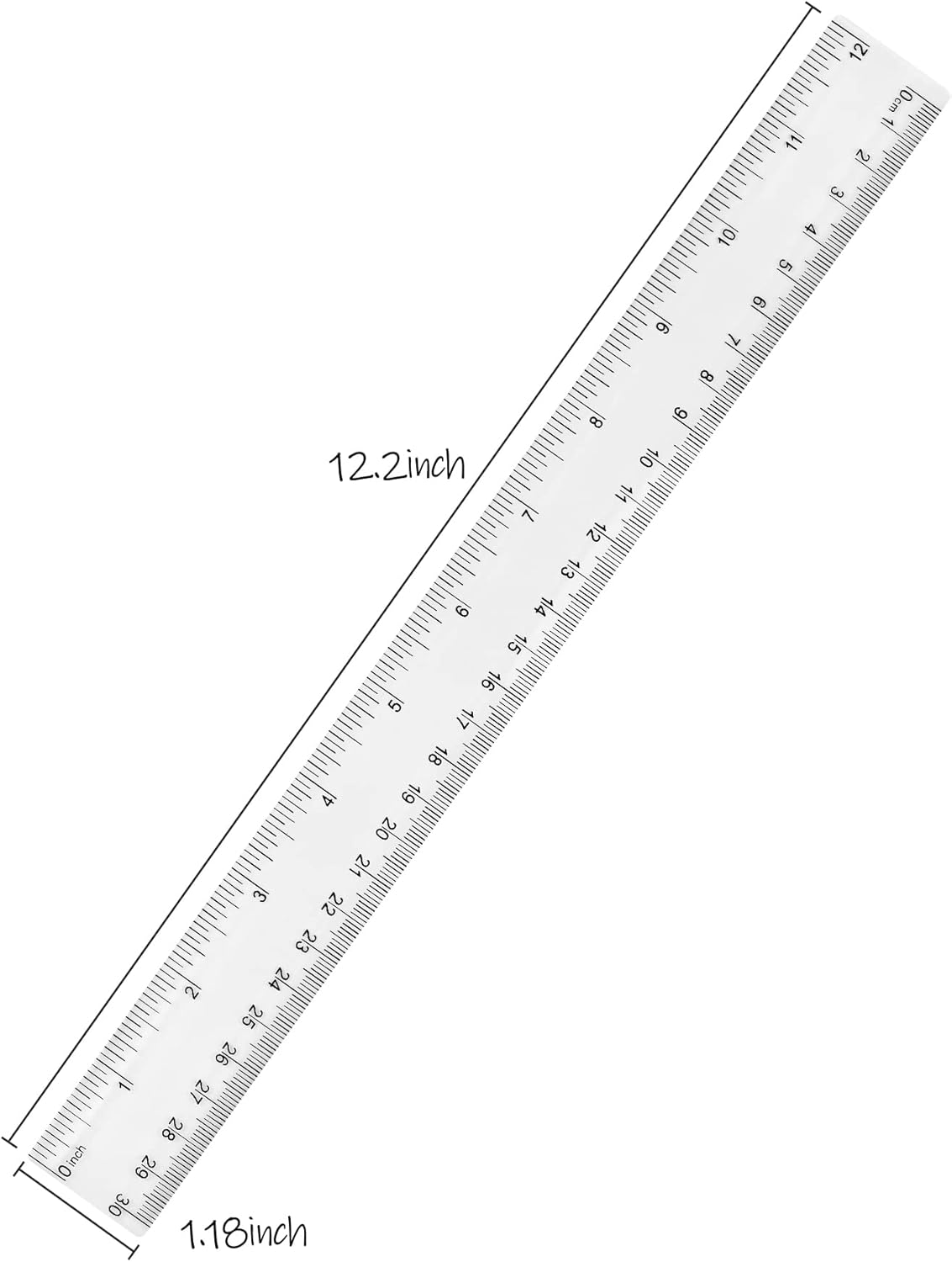 Unjoo 12-Inch Clear Plastic Ruler - Shatterproof Design with Inches & Centimeters | 2-Pack for School & Office