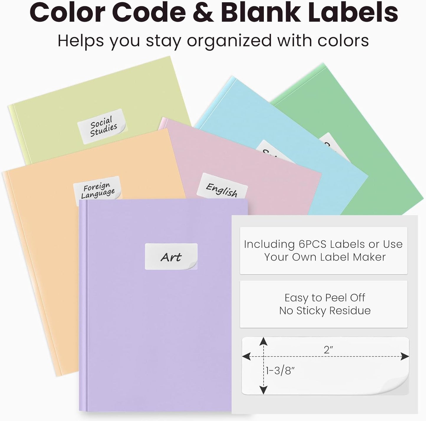 Sooez File Folders - 6 Pack Pastel Colors with Pockets & Prongs | Aesthetic School Supplies