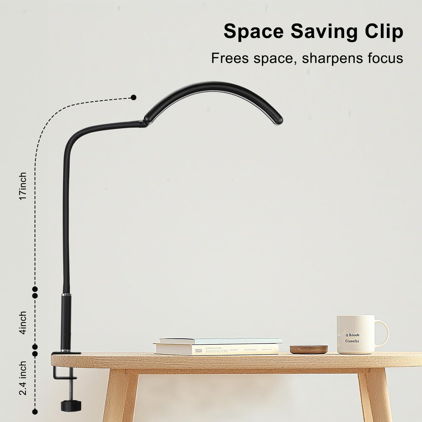 ZEKAHOV Professional Half Moon LED Desk Light for Nail Techs & Artists – Flexible Gooseneck Lamp with Clamp, 5 Color Modes & 5 Brightness Levels for Manicure, Tattoo, Beauty Work