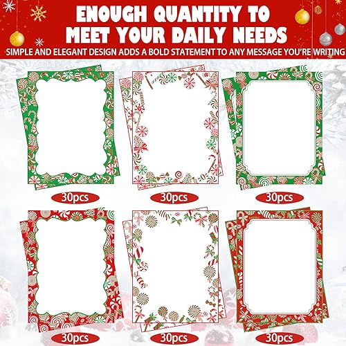 180 Sheets Christmas Stationery Paper Peppermints Candy Canes Stationery Paper Holiday Letter Sheet for Notes Xmas Greeting Cards Invitation Office School Printing, 8.5" x 11"
