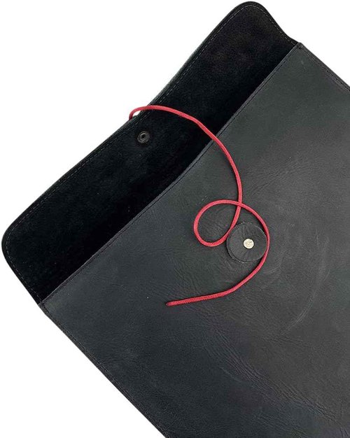 TUZECH Handmade Leather Document Holder Mailing Envelope, Office & Work Resume Sales Portfolio Binder Folder-Interview/Legal Document Organizer (12.5 inches) (Charcoal Black)