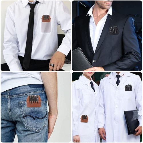 2PCS Leather Pocket Protector Pen Pouch Holder Organizer for Shirts Lab Coats Pants Pen Sleeve Pen Pocket Holds Pens Pointers Pencils and Notes Card for School Office Hospital Supplies(black,brown)