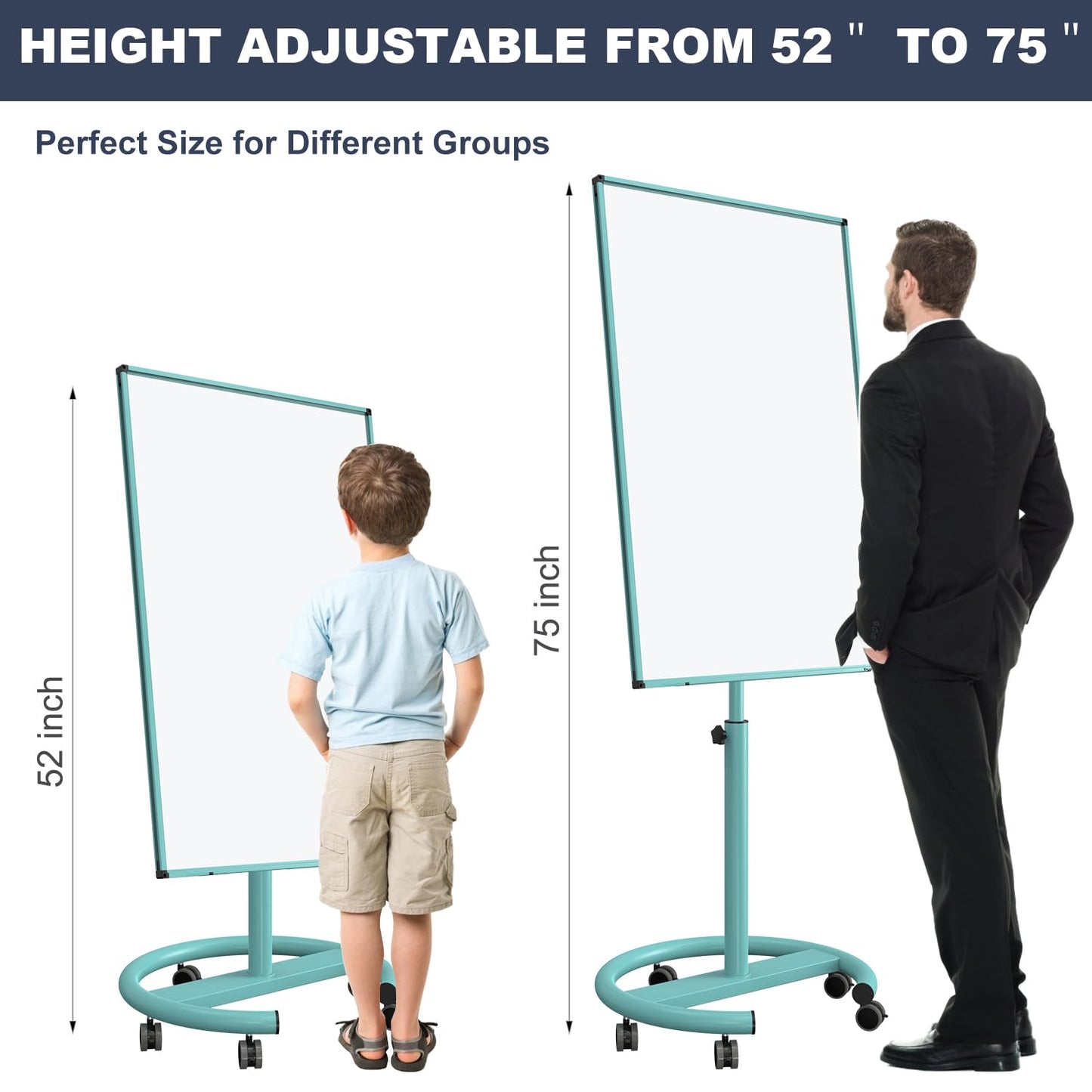 Mobile Whiteboard on Wheels, 40x26 Inches Magnetic Dry Erase Board with Stand, Standing Dry Erase Board with Paper Pads, Portable Rolling White Board for Classroom, School, Office, Home, Teacher