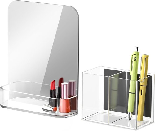 NiHome Magnetic Acrylic Locker Accessories Kit - Mirror & Pen Holder for School, Office, Gym | Organizer for Eyebrows & Makeup