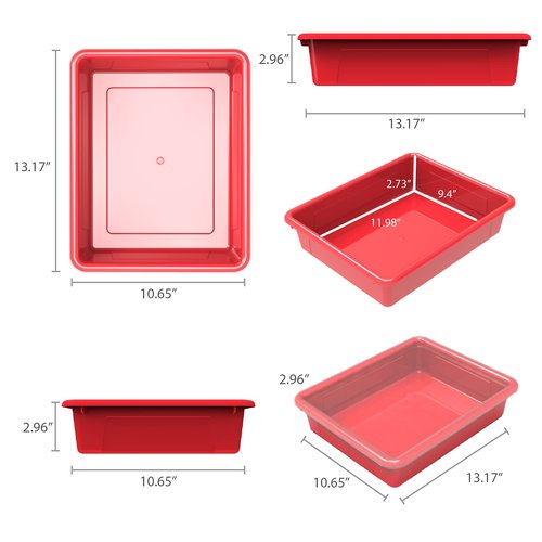 Storex Letter Size Flat Storage Tray – Organizer Bin for Classroom, Office and Home, Red, 5-Pack (62518U05C) , 10 x 13 x 3 Inches