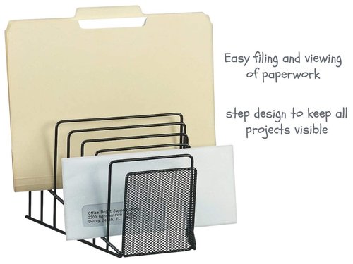 1InTheOffice Incline Desktop File Sorter, Black Wire Mesh Step Sorter