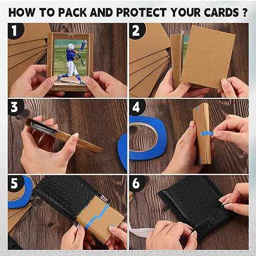 Tatuo 301 Pcs Trading Card Shipping Protector Set Include 200 Corrugated Cardboard Sheets Inserts 100 Poly Bubble Mailers Padded Envelopes and Masking Tape(Black)