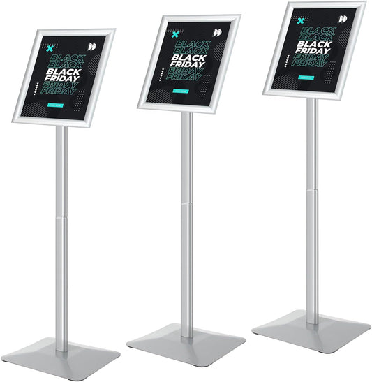 Skiennix Heavy Duty Sign Stand - 11lbs Integrated Rod for Indoor/Outdoor Advertising | 8.5 x 11, Silver, 3-Pack