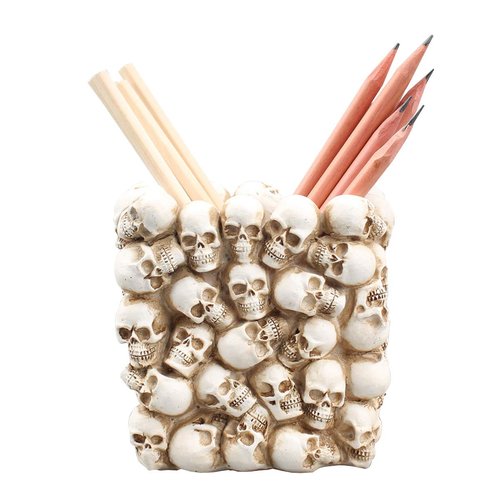UnionKK Skull Pencil Holder - Skeleton Pen Storage Organizer for Office Desk, Makeup Brush Holder, E-8556, 12x12x10 Inch