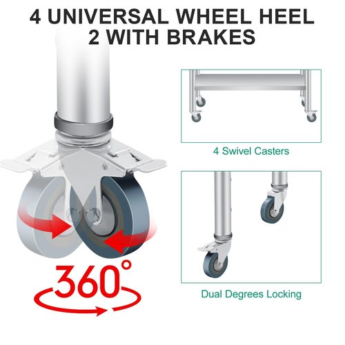 Stainless Steel Table for Prep & Work 60 x 24 Inches with Backsplash and 4 Caster Wheels Commercial Heavy Duty Kitchen Worktable with Adjustable Under Shelf for Restaurant Business Home Outdoor