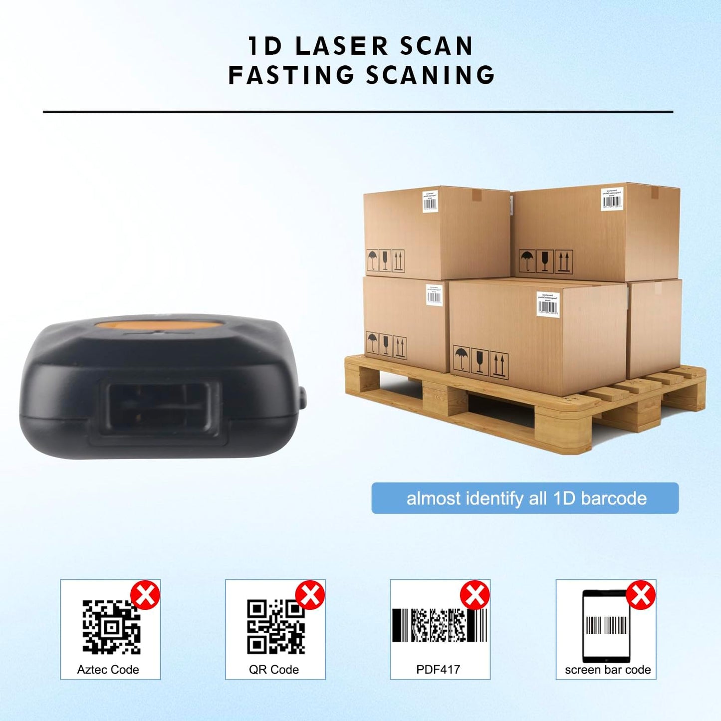 Sumicor Wireless Barcode Scanner - Portable Mini Bluetooth 1D Laser Reader with Battery Indicator