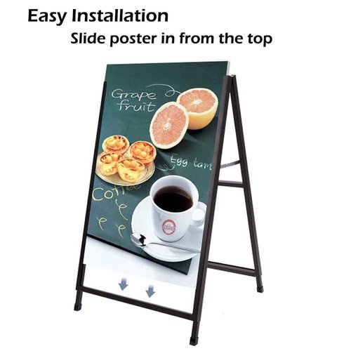 SCZS 24x36 Inches Double Sided Heavy Duty Slide-in Folding A-Frame Sidewalk Curb Sign Stand Display Poster Boards Poster Holder Frame Chalkboard Sign, (Black-Metal)