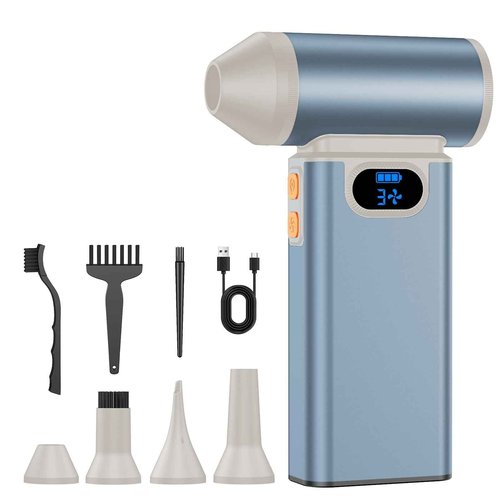 Metal Electric Compressed Air Duster, 300000RPM High Speed Rechargeable Air Blower&Pump for Leaf Blower with Digital Display, 4-Speed Modes-Brushless Motor Mini PC Dust Cleaner with Light(Beige)