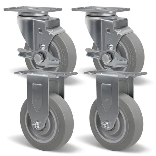 SY America 4" Caster Wheels,Industrial Casters, Heavy Duty Casters Set of 4,Non-Marking Thermoplastic Rubber Castor Wheels for Cart, Furniture and Workbench, 2 Brake & 2 Rigid, 1200 lbs Capacity