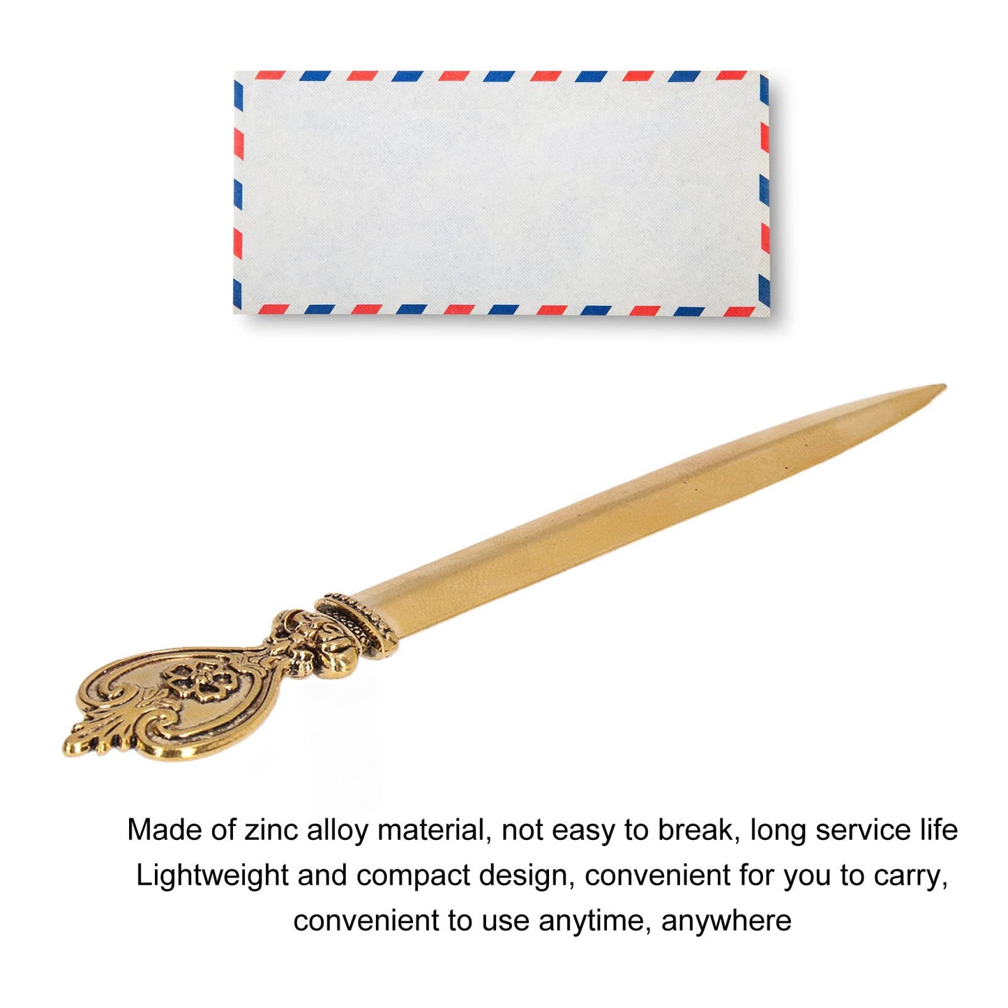 Vintage Metal Letter Opener, Desk Envelope Slitter - Lightweight, Gold
