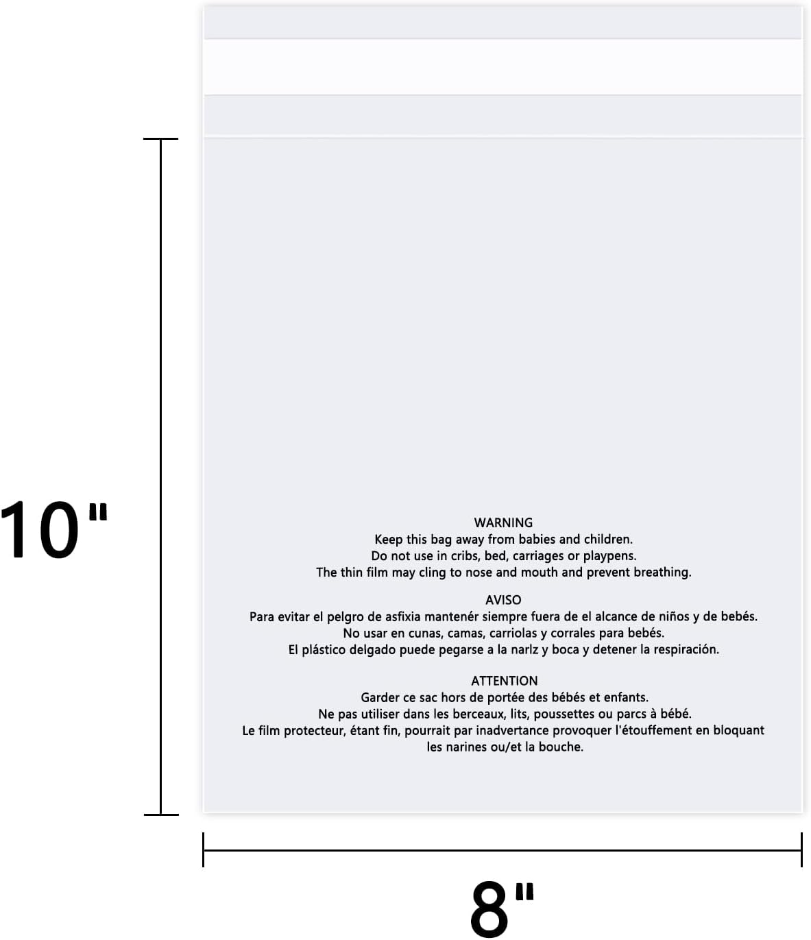 Skiennix Clear Poly Bags | 8" x 10" Self-Seal Packaging with Suffocation Warning - 1000 Count