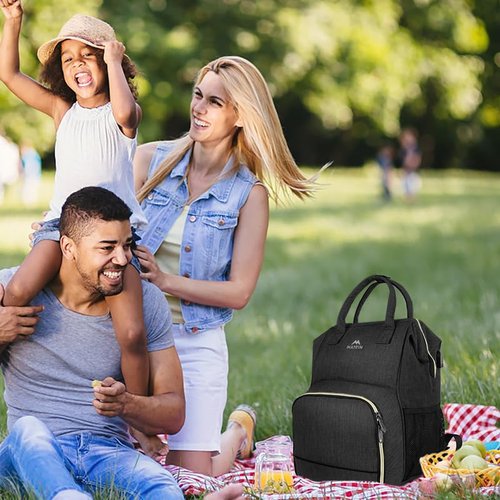 MATEIN Lunch Backpack for Women, Insulated Cooler Backpack Lunch Bag with USB Charging Port for Men, 15.6 Inch Leakproof Laptop College Tote Work Bag Teacher Nurse Picnic Office Commuter Travel, Black